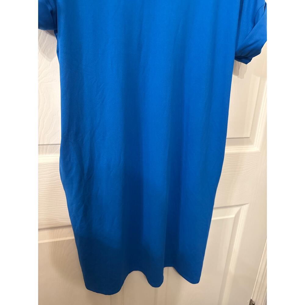 Zenana Women's Small Blue Brushed V Neck T Shirt Dress Rolled Sleeve Stretch - Picture 4 of 8